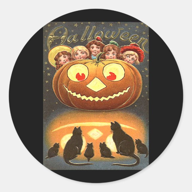 Vintage Halloween-Kinder und Katzen Runder Aufkleber (Vorderseite)