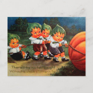 Vintage Halloween-Kinder und Kürbispostkarte Feiertagspostkarte