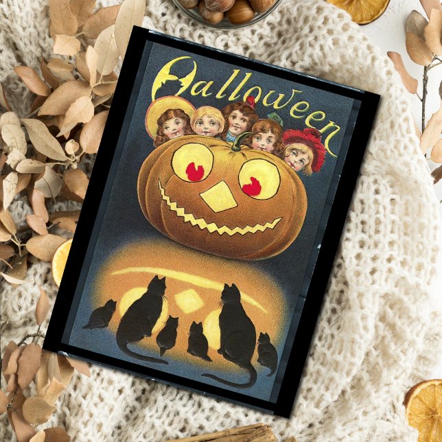 Vintage Halloween-Kinder verstecken sich hinter Kü Magnetkarte (Von Creator hochgeladen)