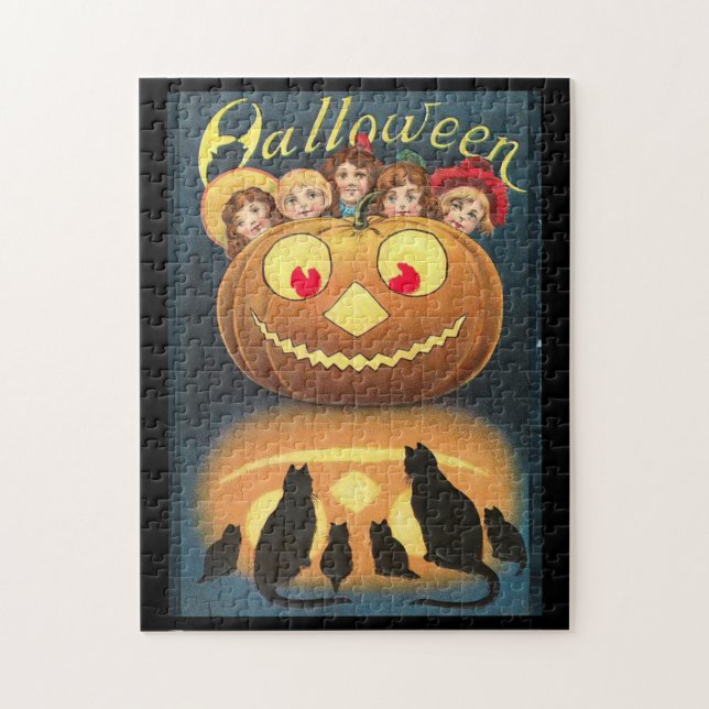 Vintage Halloween-Kinder verstecken sich hinter Kü Puzzle (Vertikal)