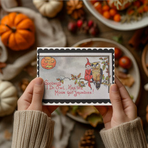 Vintage Halloween Kleiner Elf und Eule Feiertagskarte