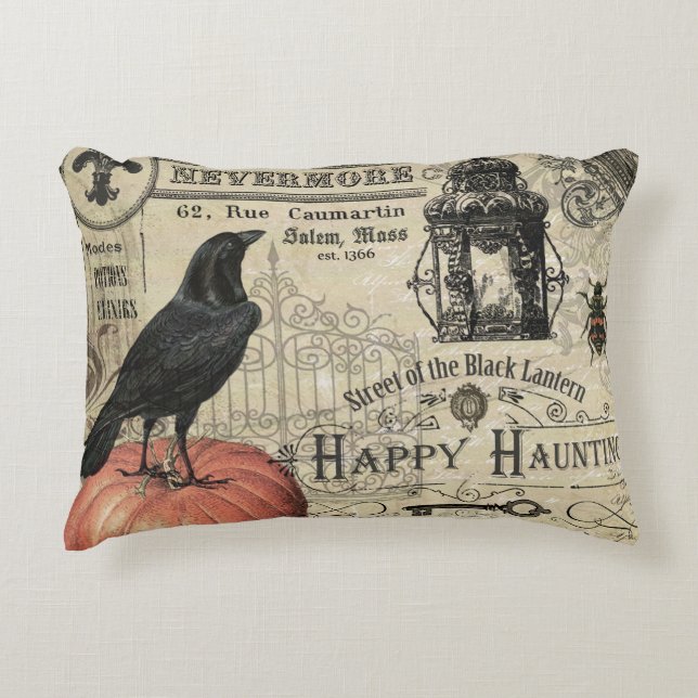 Vintage Halloween-Krähe Dekokissen (Vorderseite)