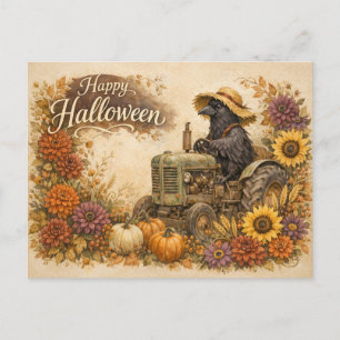 Vintage-Halloween-Krähen-Traktor-Ernte Feiertagspostkarte