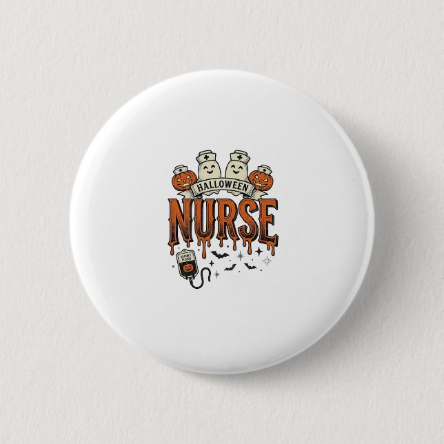 Vintage-Halloween-Krankenschwester-Geist-Kürbis-De Button (Vorderseite)