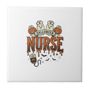 Vintage-Halloween-Krankenschwester-Geist-Kürbis-De Fliese
