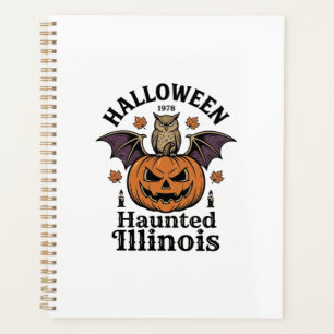 Vintage-Halloween-Kürbis-Eule-Illinois-Shirt-Desig Planer