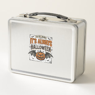 Vintage-Halloween-Kürbis-Fledermaus-Typografie-Shi Metall Brotdose