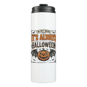 Vintage-Halloween-Kürbis-Fledermaus-Typografie-Shi Thermosbecher