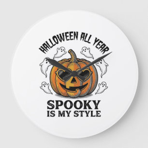 Vintage-Halloween-Kürbis-Geist-Gravur-Shirt_1 Große Wanduhr