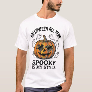 Vintage-Halloween-Kürbis-Geist-Gravur-Shirt_1 T-Shirt
