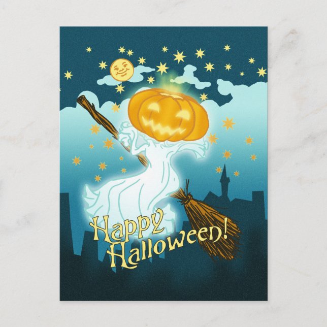 Vintage-Halloween-Kürbis-Geist Postkarte (Vorderseite)