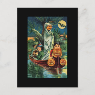 Vintage Halloween-Kürbis-Geister-Postkarte Postkarte