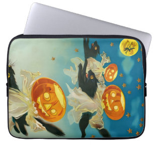 Vintage Halloween-Kürbis-Geister und schwarze Katz Laptopschutzhülle