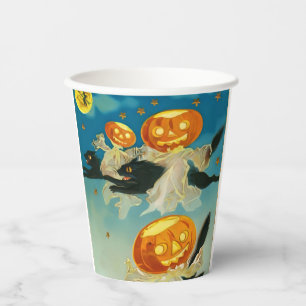 Vintage Halloween-Kürbis-Geister und schwarze Katz Pappbecher