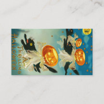 Vintage Halloween-Kürbis-Geister und schwarze Katz