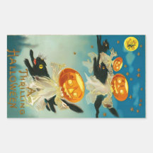 Vintage Halloween-Kürbis-Geister und schwarze Katz