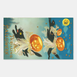 Vintage Halloween-Kürbis-Geister und schwarze Katz Rechteckiger Aufkleber