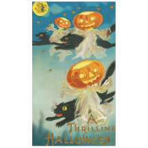 Vintage Halloween-Kürbis-Geister und schwarze Katz