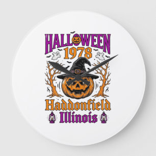 Vintage-Halloween-Kürbis Haddonfield Illinois-Shi Große Wanduhr