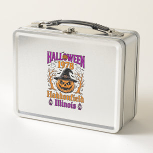 Vintage-Halloween-Kürbis Haddonfield Illinois-Shi Metall Brotdose