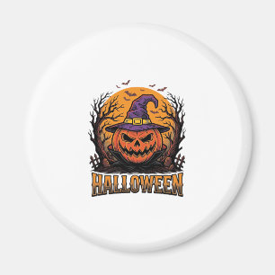 Vintage-Halloween-Kürbis-Hexenhut-Grafik_1 Magnet