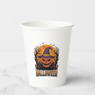 Vintage-Halloween-Kürbis-Hexenhut-Grafik_1 Pappbecher