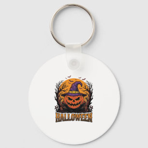 Vintage-Halloween-Kürbis-Hexenhut-Grafik_1 Schlüsselanhänger