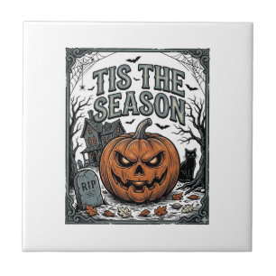 Vintage Halloween-Kürbis-Katze Die Saison ist da T Fliese