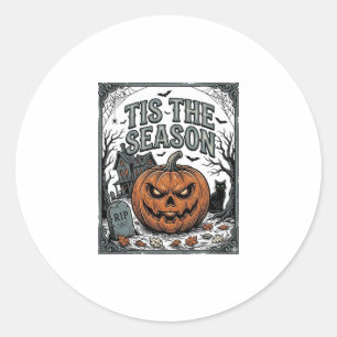 Vintage-Halloween-Kürbis-Katze-Tis-The-Season-Shir Runder Aufkleber