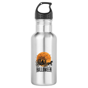 Vintage-Halloween-Kürbis-Kutsche-Hexen-Design_1 Edelstahlflasche