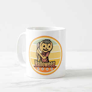 VINTAGE HALLOWEEN-KÜRBIS MIT AXT UND TOTENKOPF KAFFEETASSE