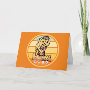 VINTAGE HALLOWEEN-KÜRBIS MIT AXT UND TOTENKOPF KARTE