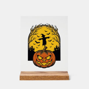 Vintage-Halloween-Kürbis-Mond-Vogelscheuche-Kunst_ Acrylschild