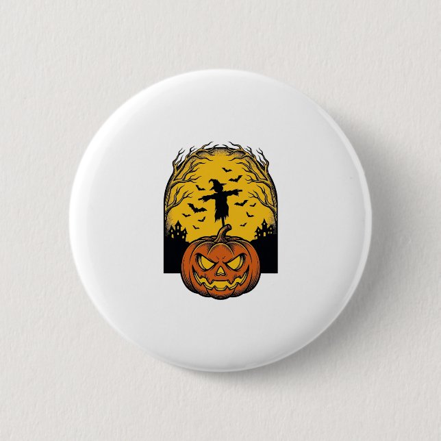 Vintage-Halloween-Kürbis-Mond-Vogelscheuche-Kunst_ Button (Vorderseite)
