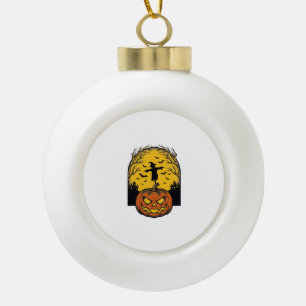 Vintage-Halloween-Kürbis-Mond-Vogelscheuche-Kunst_ Keramik Kugel-Ornament