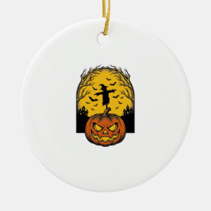 Vintage-Halloween-Kürbis-Mond-Vogelscheuche-Kunst_ Keramik Ornament