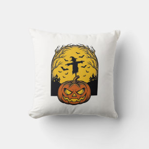 Vintage-Halloween-Kürbis-Mond-Vogelscheuche-Kunst_ Kissen
