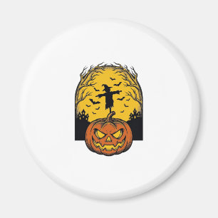 Vintage-Halloween-Kürbis-Mond-Vogelscheuche-Kunst_ Magnet