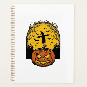 Vintage-Halloween-Kürbis-Mond-Vogelscheuche-Kunst_ Planer