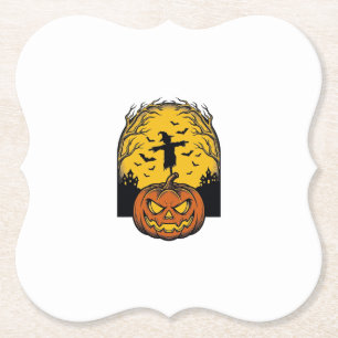 Vintage-Halloween-Kürbis-Mond-Vogelscheuche-Kunst_ Untersetzer