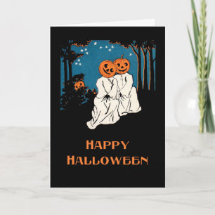 Vintage-Halloween-Kürbis-Paar-Grußkarte Karte