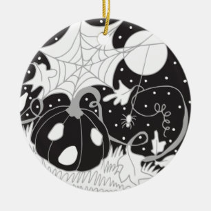 Vintage-Halloween-Kürbis & Spinne Keramik Ornament