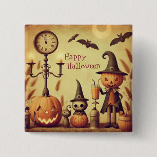 Vintage Halloween-Kürbis und -Fledermäuse Button