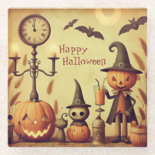 Vintage Halloween-Kürbis und -Fledermäuse Glasuntersetzer