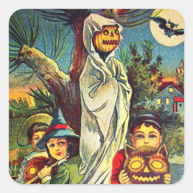 Vintage Halloween-Kürbis Weihnachtsaufkleber Quadratischer Aufkleber (Vorderseite)