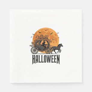 Vintage-Halloween-Kürbiskutsche-Hexen-Design_1 Serviette