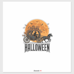 Vintage Halloween-Kürbiskutsche Hexendesign_1 Aufkleber