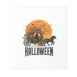 Vintage Halloween-Kürbiskutsche Hexendesign_1 Notizblock