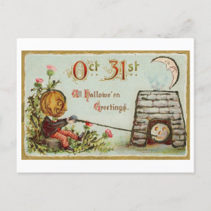 Vintage Halloween-Kürbislaterne-Postkarte Postkarte