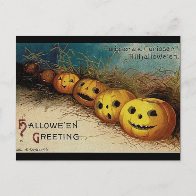 Vintage Halloween-Kürbislaternen auf dem Feld Postkarte (Vorderseite)